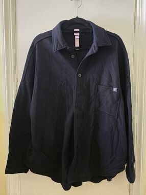 Savage X Fenty Essential Oversized Button-Up Shirt, Black Caviar, Size M